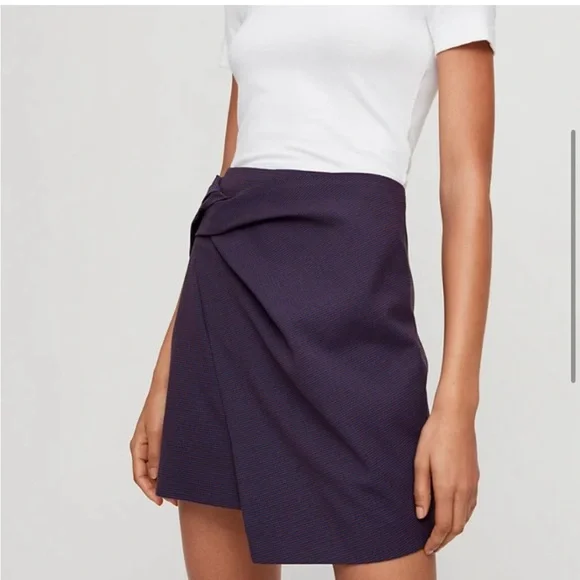 Aritzia Babaton Jethro Blue Plaid Twisted Assymetric Mini Skirt - Picture 3 of 7